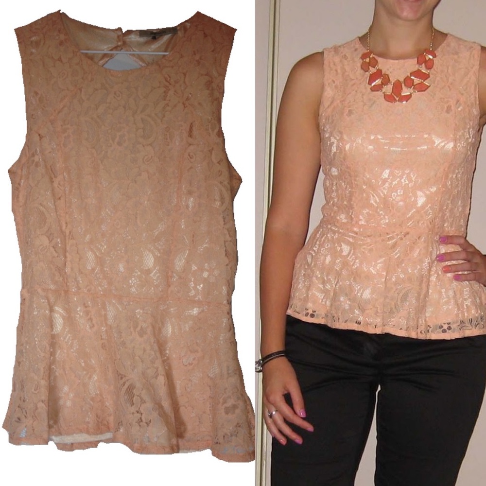 Peach Lace Peplum Top - Picture 5 of 5